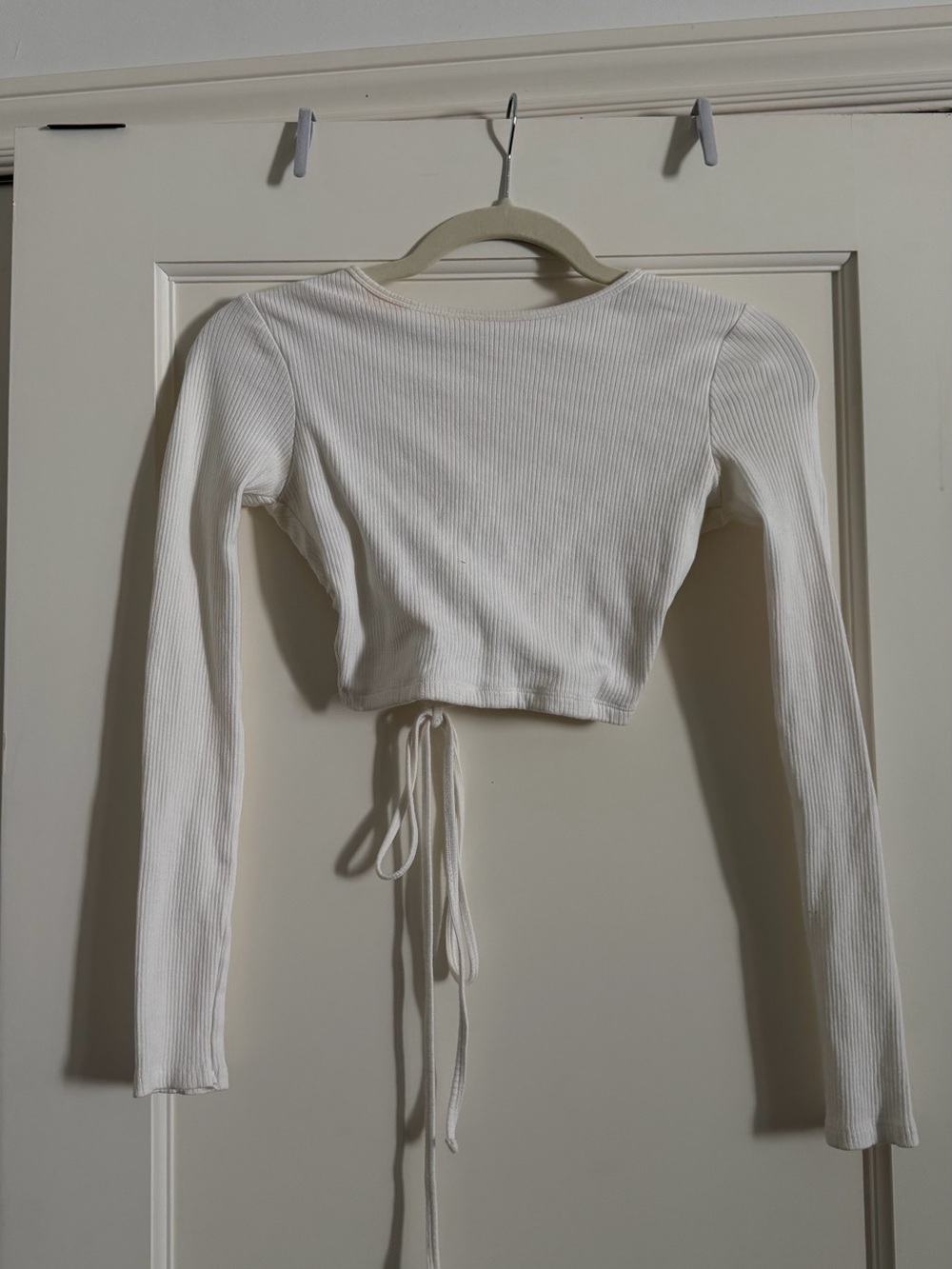 Glassons White Ribbed Long Sleeve Open Back Cropped Top